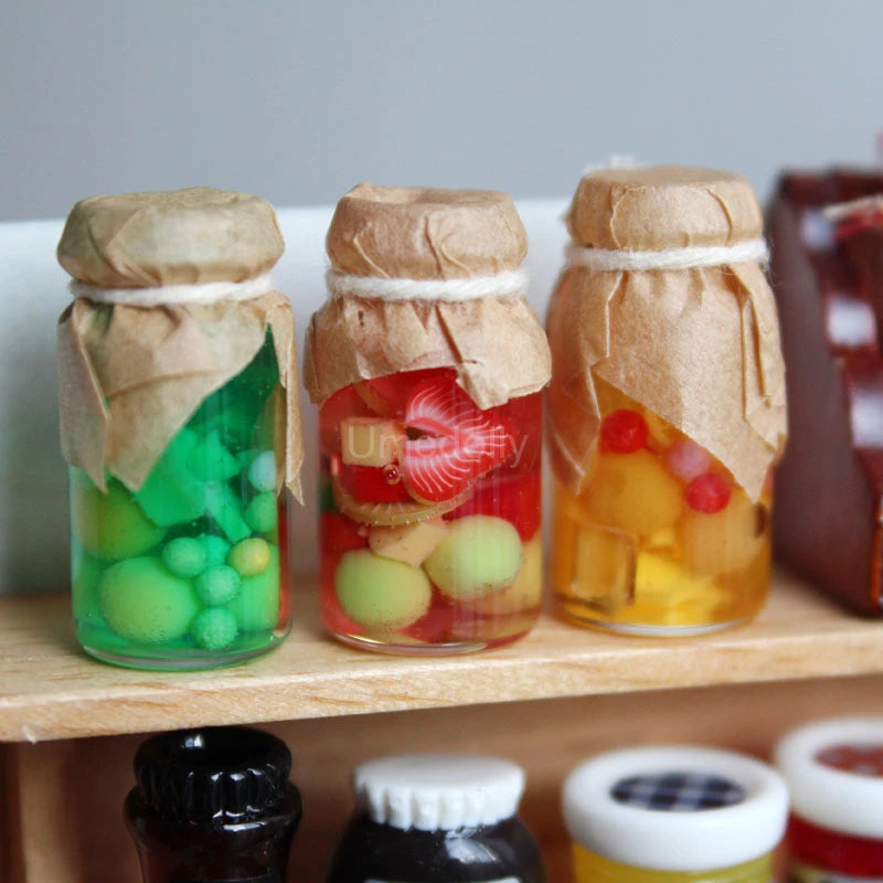 1/12 Scale Miniature Dollhouse Kitchen Seasoning Mini Jam Canned Fruit Food for BJD OB11 Doll Toy for Girl