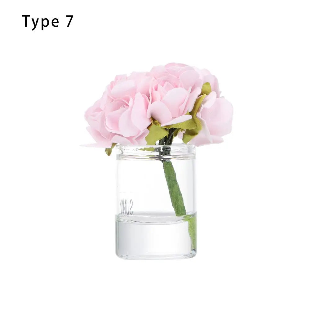 1PC Mini Flower Vase Dollhouse Accessories Simulation Pink Rose White Jasmine 1:12 Scale Mini Floral Arrangement Miniature Model