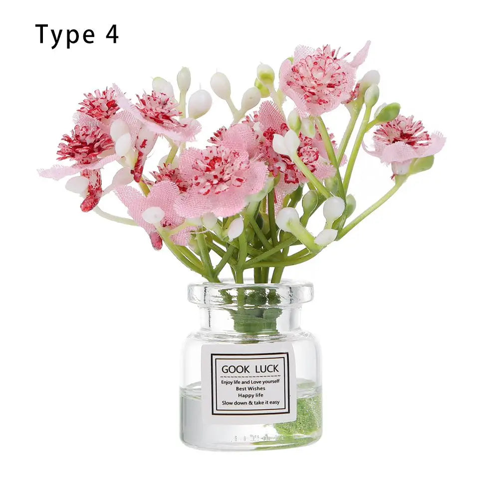 1PC Mini Flower Vase Dollhouse Accessories Simulation Pink Rose White Jasmine 1:12 Scale Mini Floral Arrangement Miniature Model