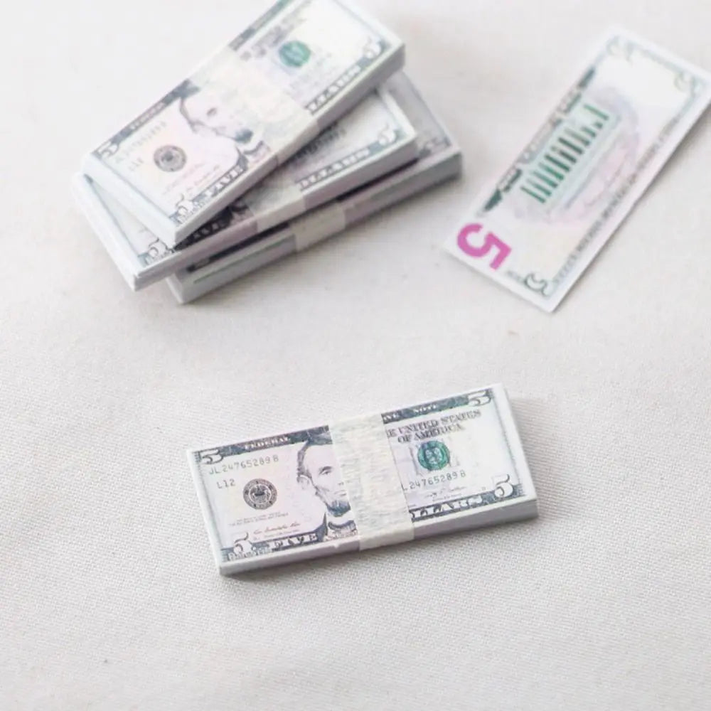 New 5 Bundles Paper Mini Dollars New 10 Styles Cute Banknotes Model 1/12 Dollhouse Toys 1/12 Dollhouse Decoration