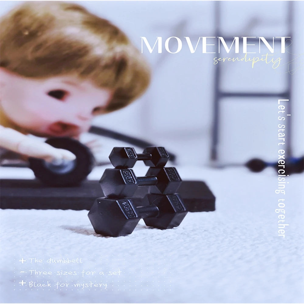 3pcs 1/12 Scale Miniature Dollhouse Mini Metal Dumbbells Sports Equipment Model Toys for OB11 BJD Doll Accessories