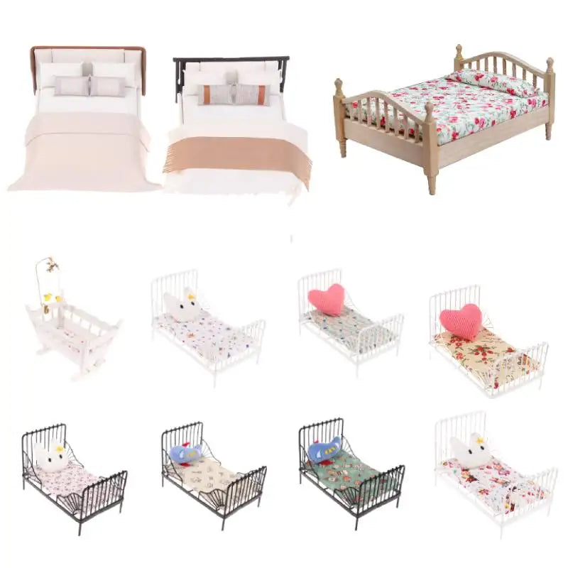 1/12 Dollhouse Miniature Broken Flower Bed Toy Mini Furniture Bedroom DIY Doll House Double Bed Decoration Accessories