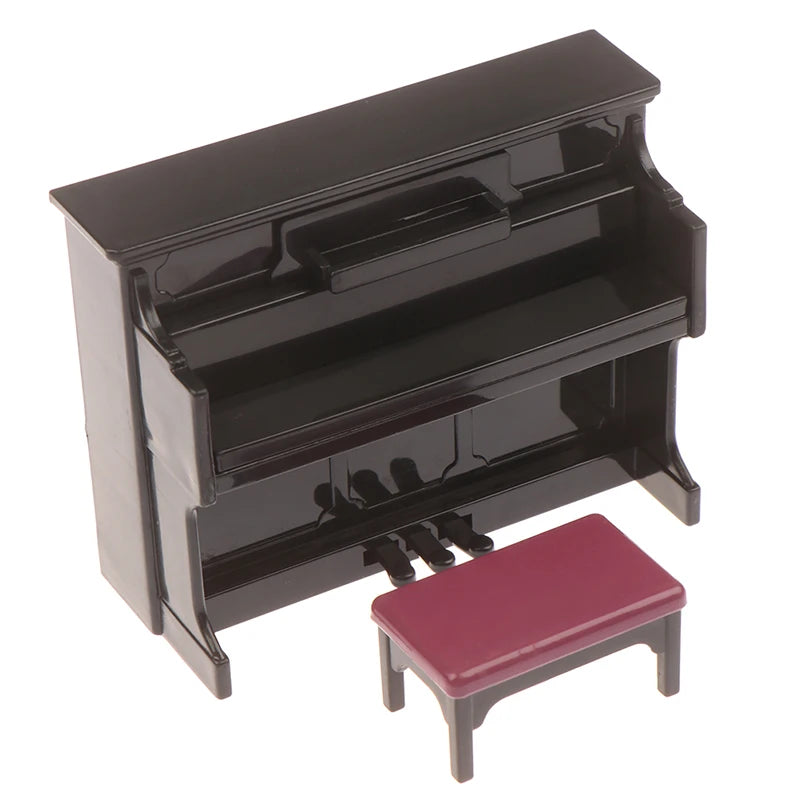 1/12 Dollhouse Miniature Accessories Mini Wooden Grand Piano with Stool Simulation Musical Instrument Model Toy Doll House Decor
