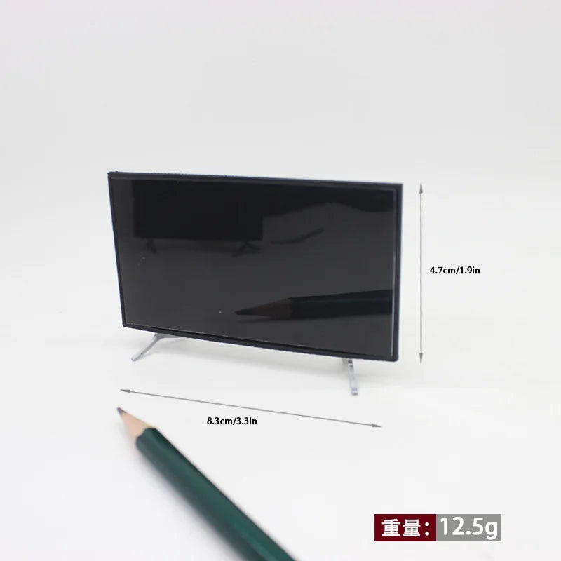 1/12 Dollhouse Mini TV with Stand Base TV Scale Miniature Model Home Decor Decoration Toys Gift Doll House Accessories Crafts