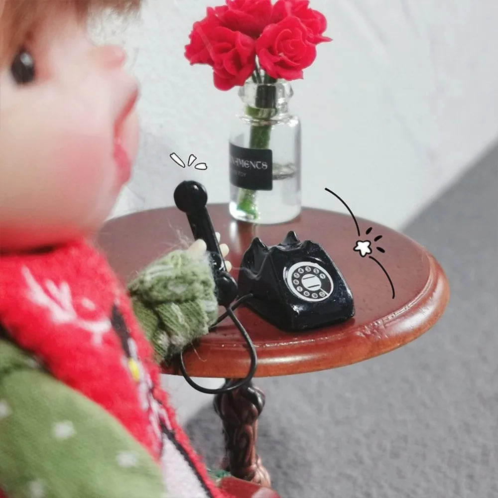 New Fashion Alloy Metal Mini Phone Model 1:6 1:12 Retro Rotating Phone Miniature DIY Doll House Furniture