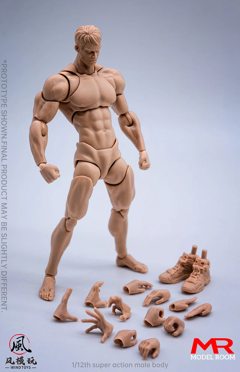 Wind Toys 1/12 Male Muscle Strong Super Flexible Joint Body 16cm Man Action Figure Doll Model with Head Sculpt