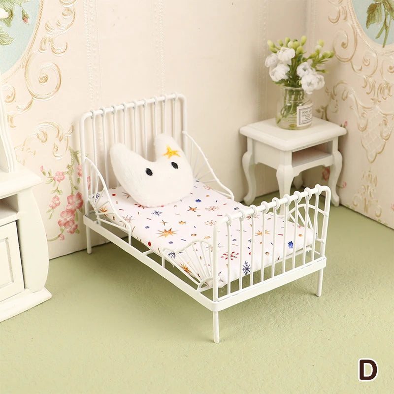1/12 Dollhouse Miniature Broken Flower Bed Toy Mini Furniture Bedroom DIY Doll House Double Bed Decoration Accessories