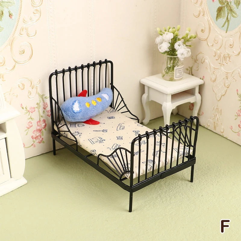 1/12 Dollhouse Miniature Broken Flower Bed Toy Mini Furniture Bedroom DIY Doll House Double Bed Decoration Accessories