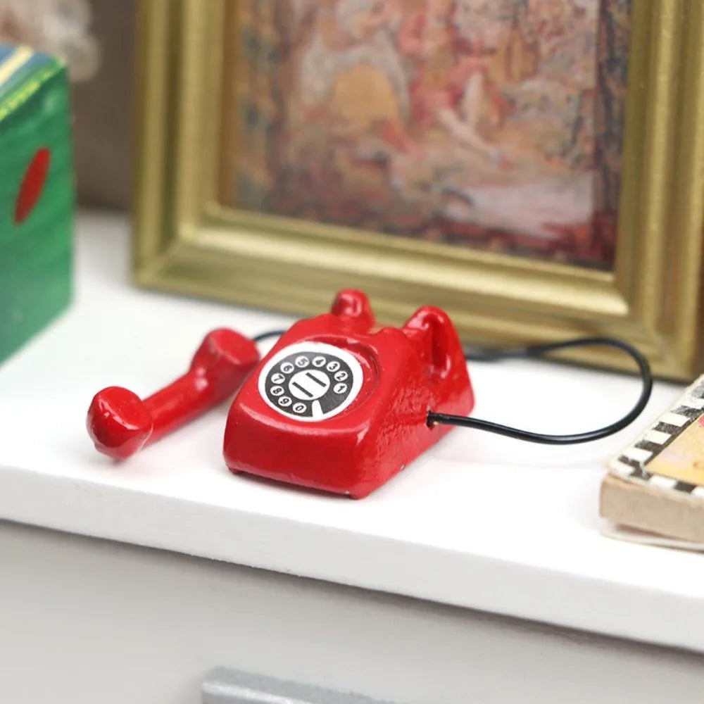 New Fashion Alloy Metal Mini Phone Model 1:6 1:12 Retro Rotating Phone Miniature DIY Doll House Furniture