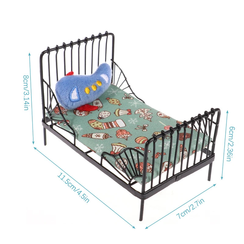 1/12 Dollhouse Miniature Broken Flower Bed Toy Mini Furniture Bedroom DIY Doll House Double Bed Decoration Accessories