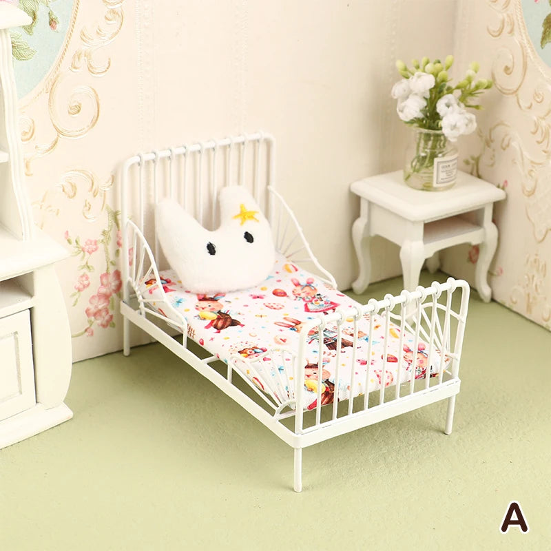 1/12 Dollhouse Miniature Broken Flower Bed Toy Mini Furniture Bedroom DIY Doll House Double Bed Decoration Accessories