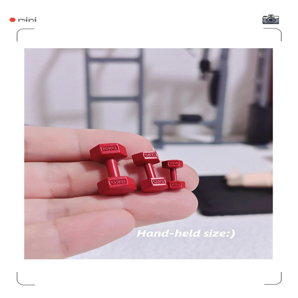 3pcs 1/12 Scale Miniature Dollhouse Mini Metal Dumbbells Sports Equipment Model Toys for OB11 BJD Doll Accessories
