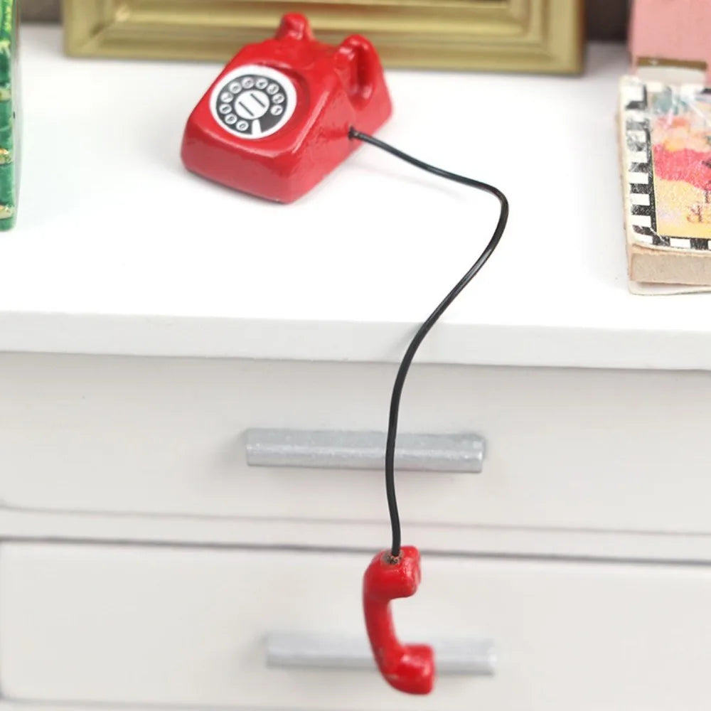 New Fashion Alloy Metal Mini Phone Model 1:6 1:12 Retro Rotating Phone Miniature DIY Doll House Furniture
