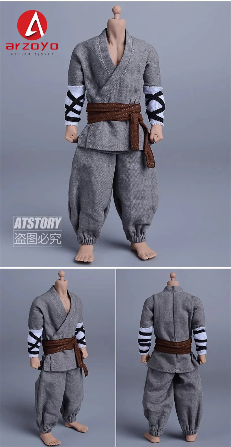 1/12 Scale Vintage Kung Fu Shoes T-shirt Pants Suit Clothes Lantern Pants Model for 6'' Romankey Male Soldiers Action Figure