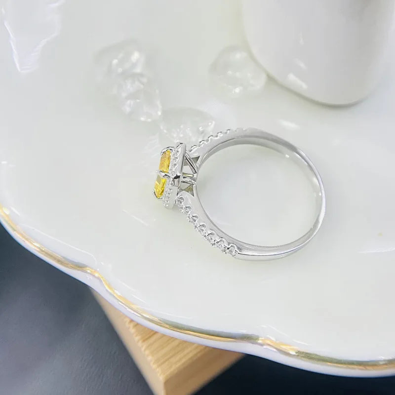 925 Silver Classic Rectangle Tourmaline Paraiba Ring For Women Engagement Wedding Female Green Ring Bridal Fashion Jewelry