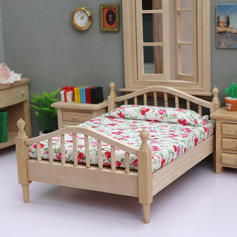 1/12 Dollhouse Miniature Broken Flower Bed Toy Mini Furniture Bedroom DIY Doll House Double Bed Decoration Accessories