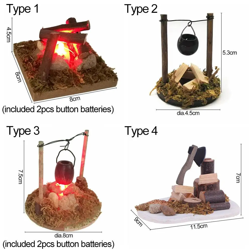 1:12 Scale Dollhouse Bonfire Miniatures Campfire Villa Scene Model Fairy Garden Decor Micro Landscape Playing House