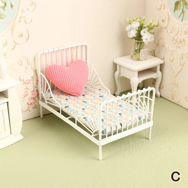 1/12 Dollhouse Miniature Broken Flower Bed Toy Mini Furniture Bedroom DIY Doll House Double Bed Decoration Accessories