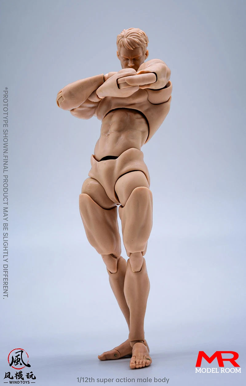 Wind Toys 1/12 Male Muscle Strong Super Flexible Joint Body 16cm Man Action Figure Doll Model with Head Sculpt