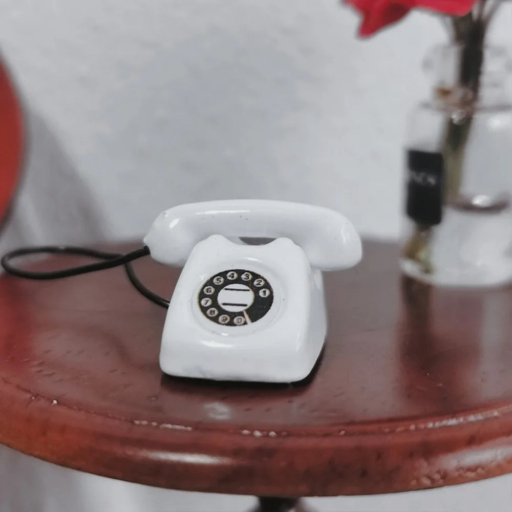 New Fashion Alloy Metal Mini Phone Model 1:6 1:12 Retro Rotating Phone Miniature DIY Doll House Furniture