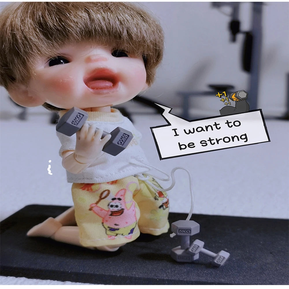 3pcs 1/12 Scale Miniature Dollhouse Mini Metal Dumbbells Sports Equipment Model Toys for OB11 BJD Doll Accessories