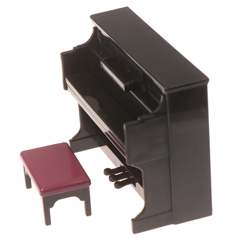 1/12 Dollhouse Miniature Accessories Mini Wooden Grand Piano with Stool Simulation Musical Instrument Model Toy Doll House Decor