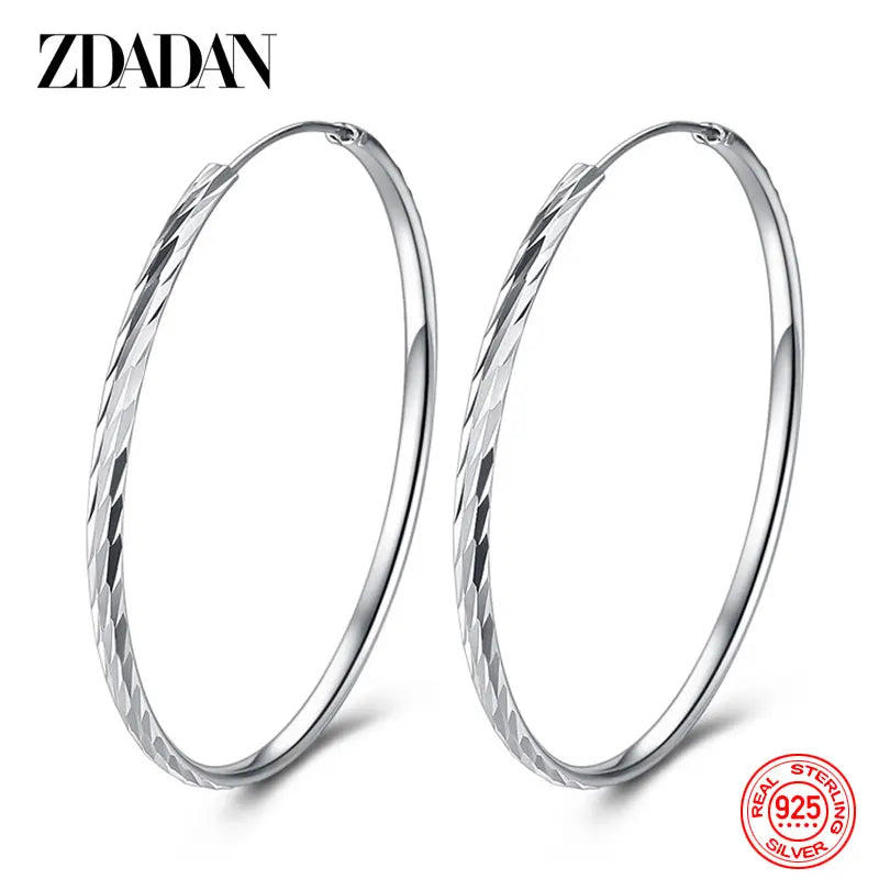 ZDADAN 925 Silver 30/40/50/60mm Round Circle Hoop Earrings For Women Fashion Jewelry