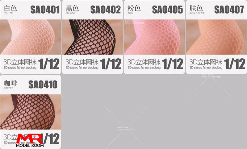 HASUKI SA04 1/12 Scale 3D Fishnet Stockings Seamless Socks Clothes Accessories Model Fit 6'' Female Soldier Action Figure Body