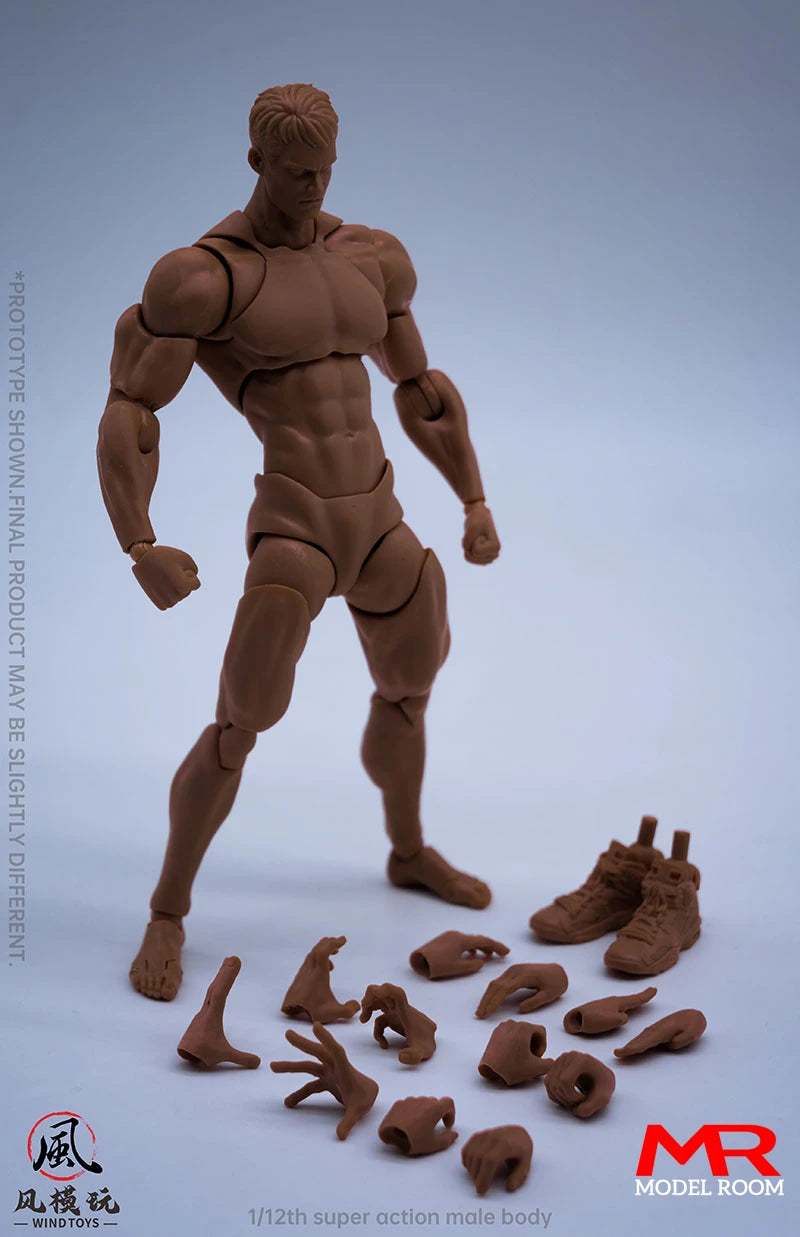 Wind Toys 1/12 Male Muscle Strong Super Flexible Joint Body 16cm Man Action Figure Doll Model with Head Sculpt