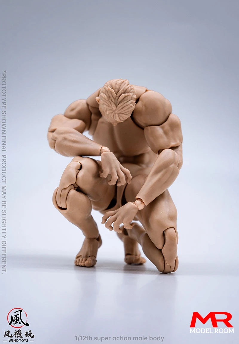 Wind Toys 1/12 Male Muscle Strong Super Flexible Joint Body 16cm Man Action Figure Doll Model with Head Sculpt