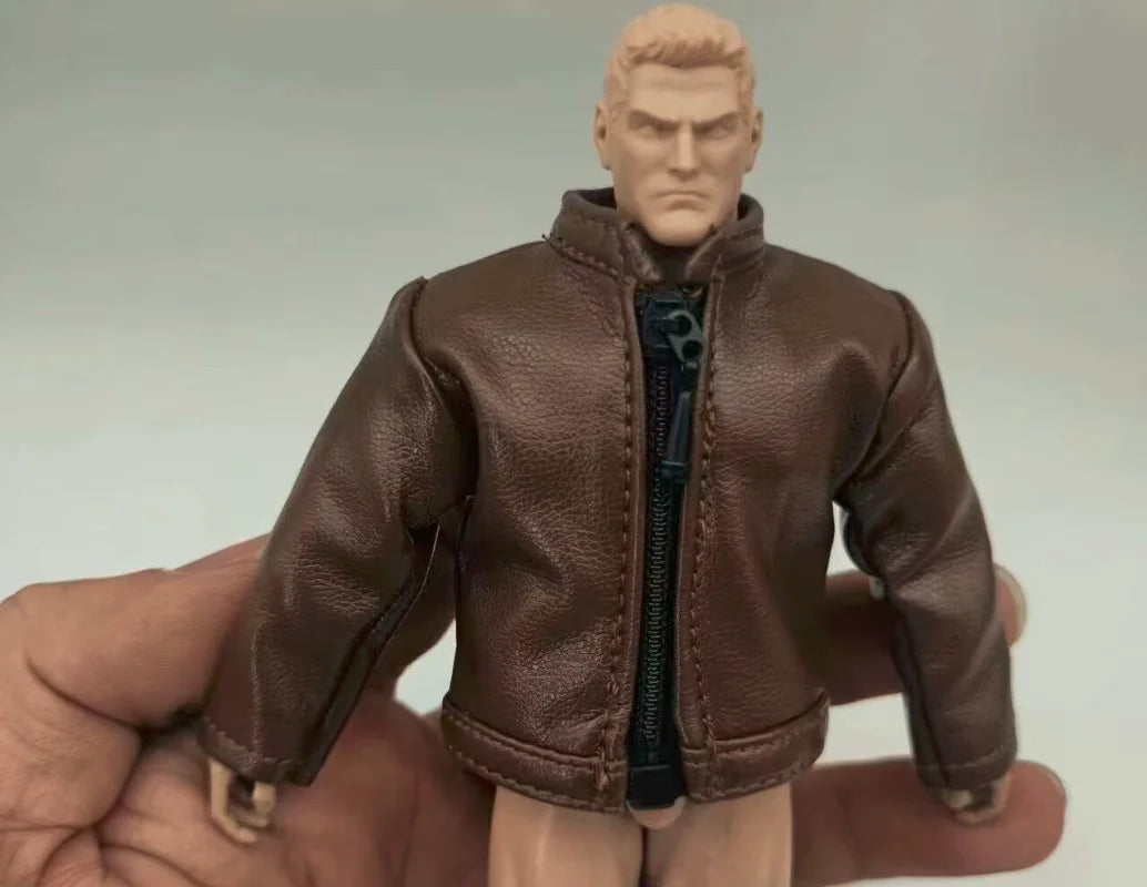1/12 Scale Male Soldier Brown PU Leather Jacket Model for 6'' Figure