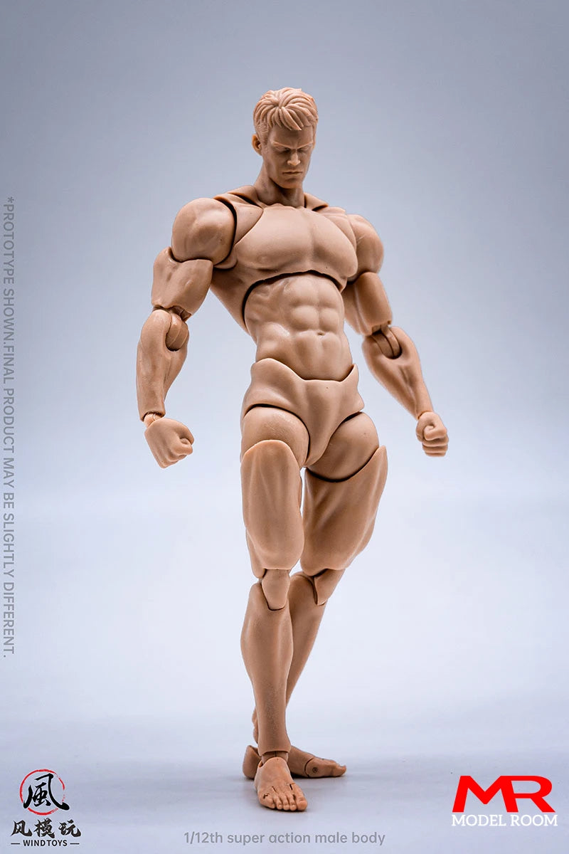 Wind Toys 1/12 Male Muscle Strong Super Flexible Joint Body 16cm Man Action Figure Doll Model with Head Sculpt