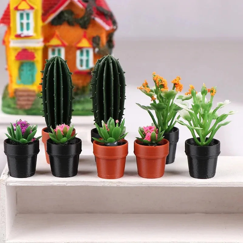1/12 Dollhouse Miniature Scene Decoration Green Plant Pot Mini Plant Fairy Post Pot Doll Accessories Toys