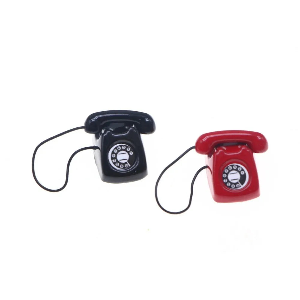 New Fashion Alloy Metal Mini Phone Model 1:6 1:12 Retro Rotating Phone Miniature DIY Doll House Furniture