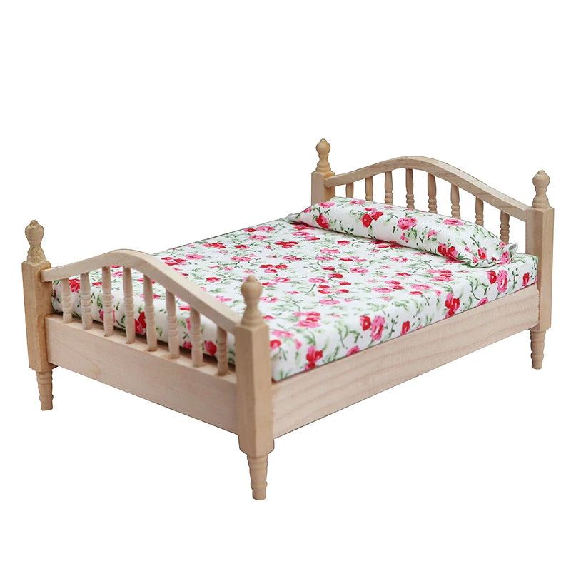 1/12 Dollhouse Miniature Broken Flower Bed Toy Mini Furniture Bedroom DIY Doll House Double Bed Decoration Accessories