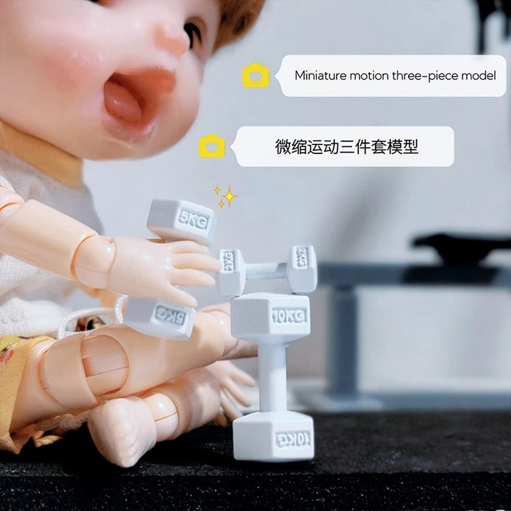 3pcs 1/12 Scale Miniature Dollhouse Mini Metal Dumbbells Sports Equipment Model Toys for OB11 BJD Doll Accessories