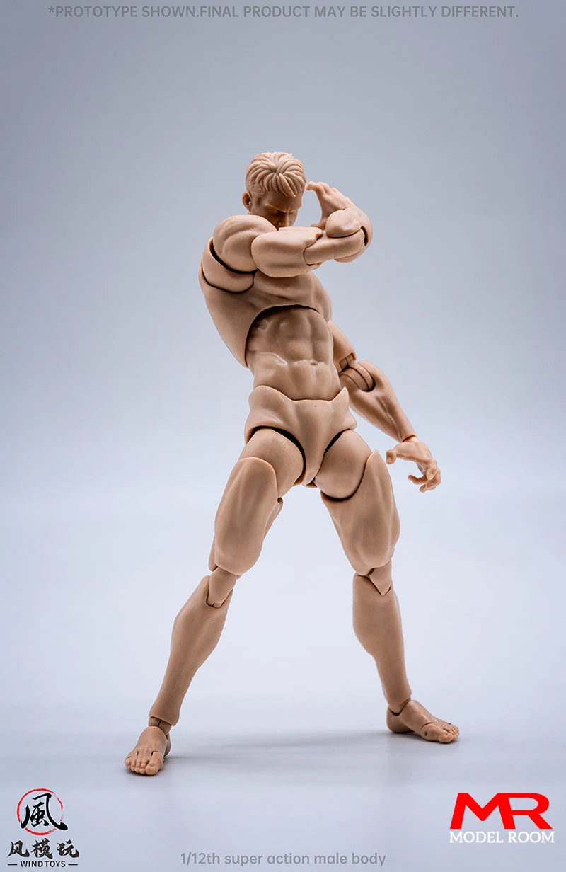 Wind Toys 1/12 Male Muscle Strong Super Flexible Joint Body 16cm Man Action Figure Doll Model with Head Sculpt