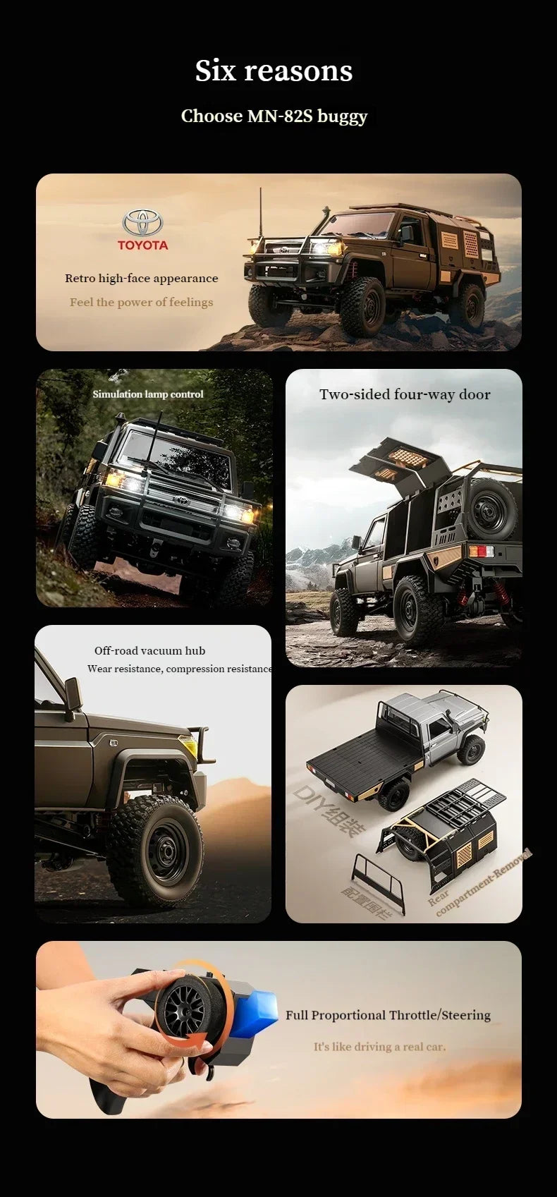 MN MN82 1:12 Retro Rc Car With LED Lights Full-scale Simulation LC79 Professional 4WD Remote Control Pickup RC Truck Model Toys