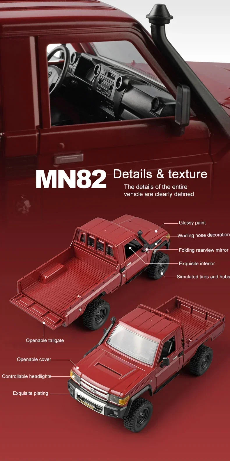 MN MN82 1:12 Retro Rc Car With LED Lights Full-scale Simulation LC79 Professional 4WD Remote Control Pickup RC Truck Model Toys