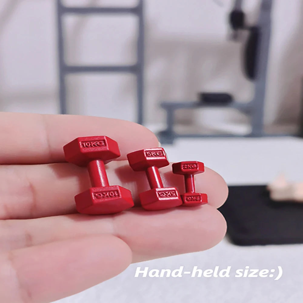 3pcs 1/12 Scale Miniature Dollhouse Mini Metal Dumbbells Sports Equipment Model Toys for OB11 BJD Doll Accessories