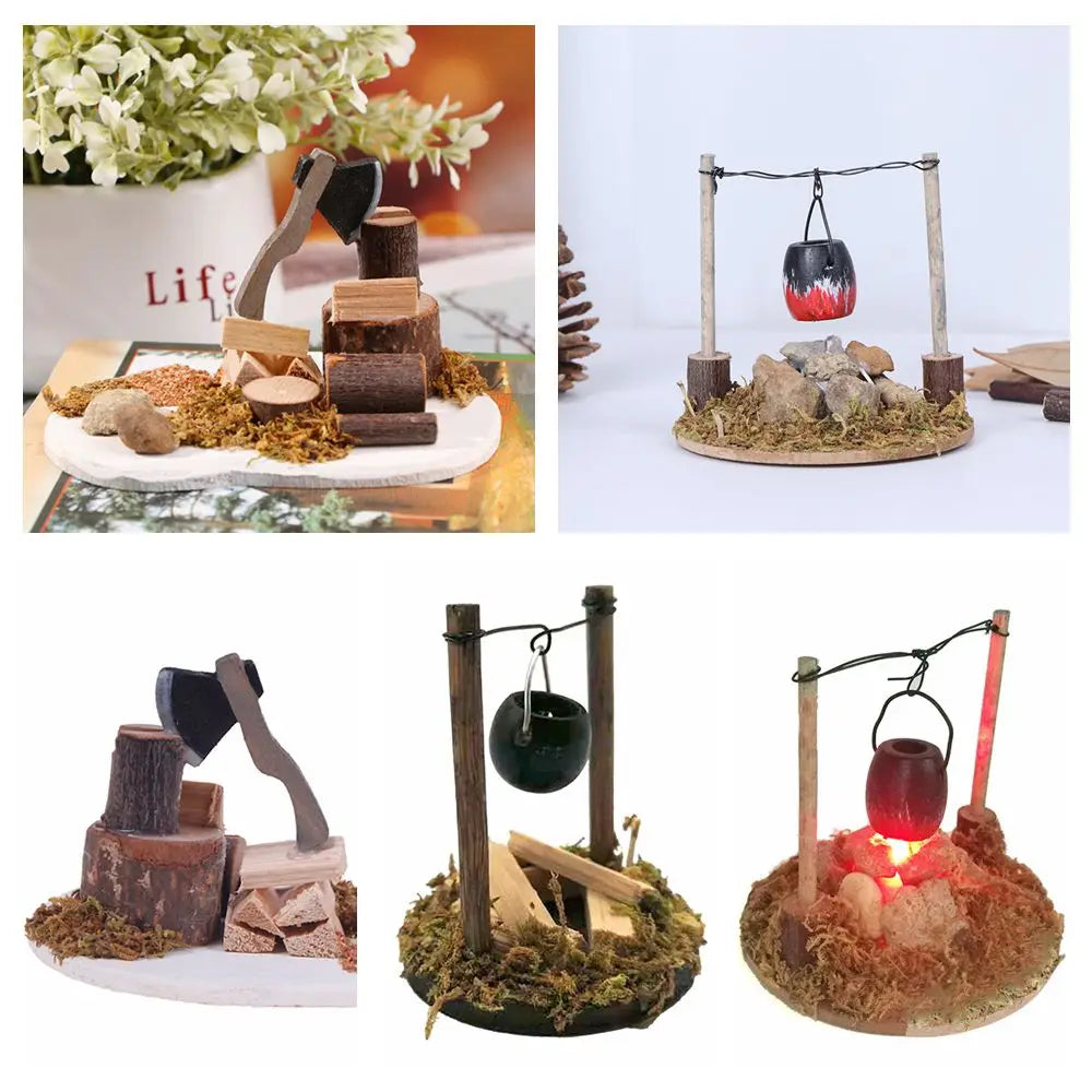 1:12 Scale Dollhouse Bonfire Miniatures Campfire Villa Scene Model Fairy Garden Decor Micro Landscape Playing House