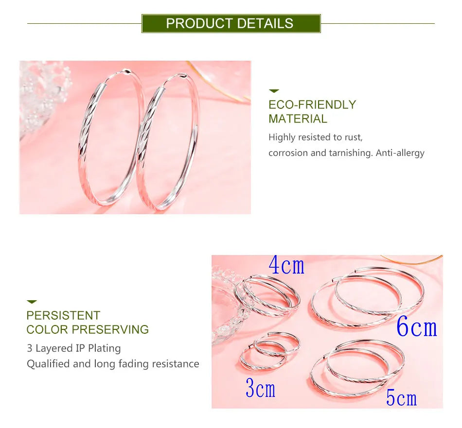 ZDADAN 925 Silver 30/40/50/60mm Round Circle Hoop Earrings For Women Fashion Jewelry