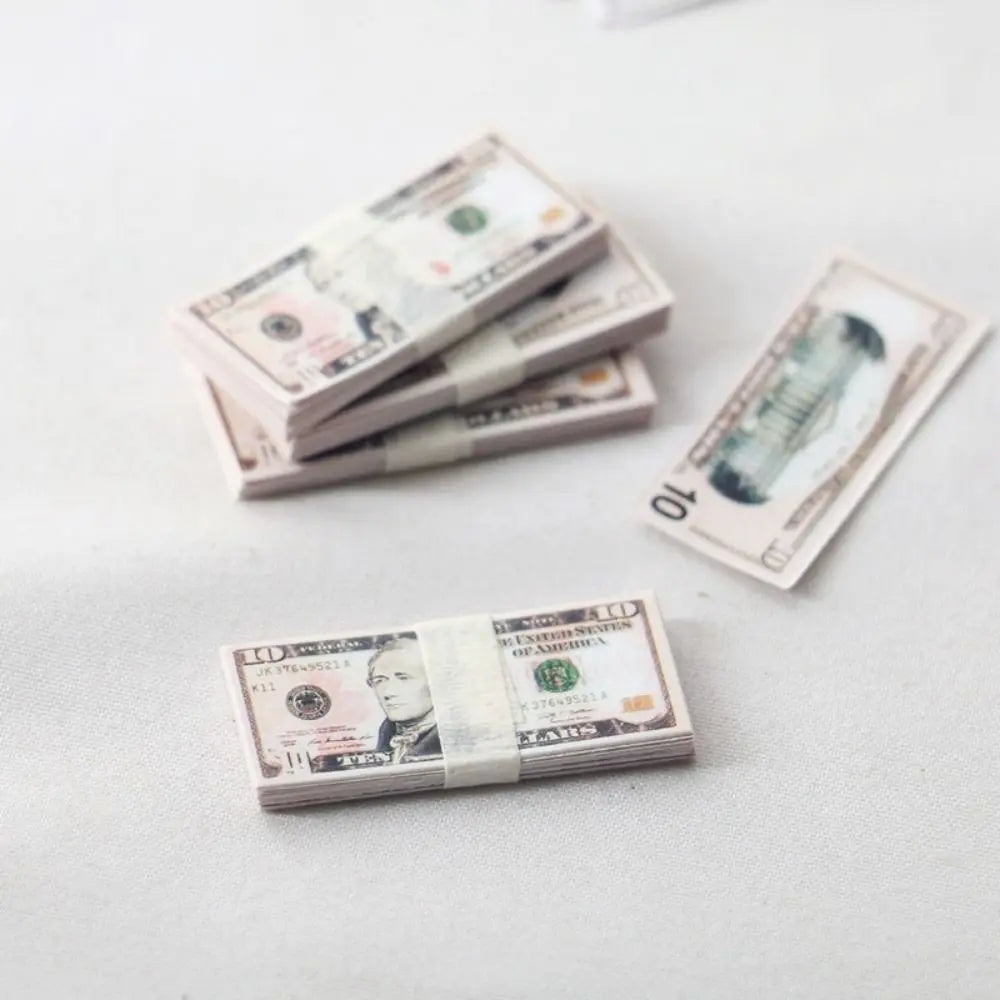 New 5 Bundles Paper Mini Dollars New 10 Styles Cute Banknotes Model 1/12 Dollhouse Toys 1/12 Dollhouse Decoration