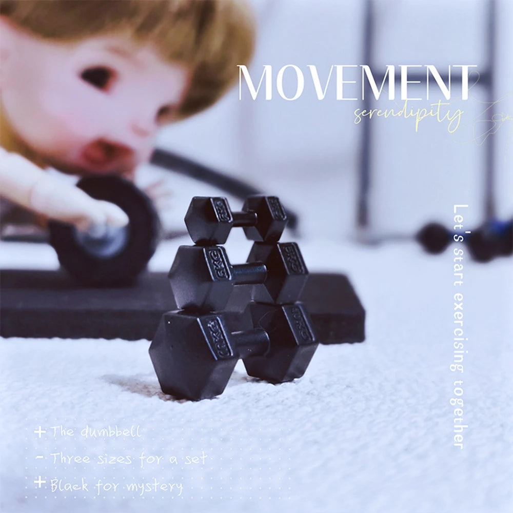 3pcs 1/12 Scale Miniature Dollhouse Mini Metal Dumbbells Sports Equipment Model Toys for OB11 BJD Doll Accessories