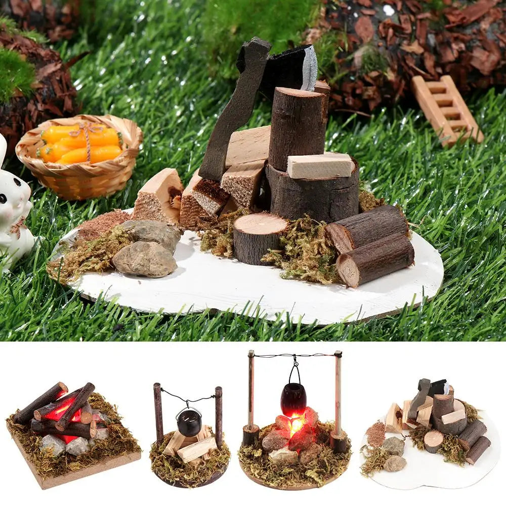 1:12 Scale Dollhouse Bonfire Miniatures Campfire Villa Scene Model Fairy Garden Decor Micro Landscape Playing House