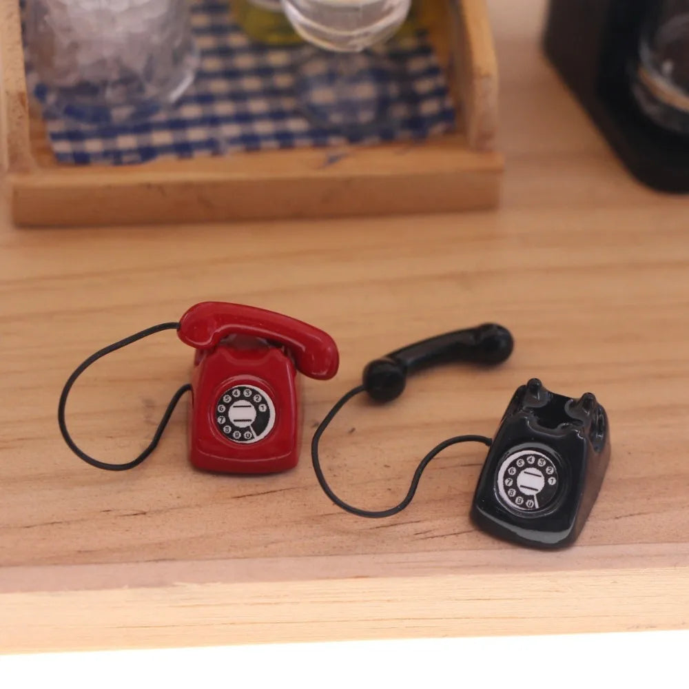New Fashion Alloy Metal Mini Phone Model 1:6 1:12 Retro Rotating Phone Miniature DIY Doll House Furniture