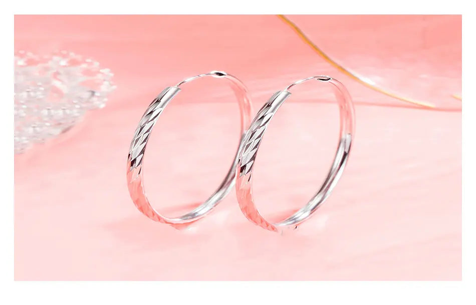 ZDADAN 925 Silver 30/40/50/60mm Round Circle Hoop Earrings For Women Fashion Jewelry