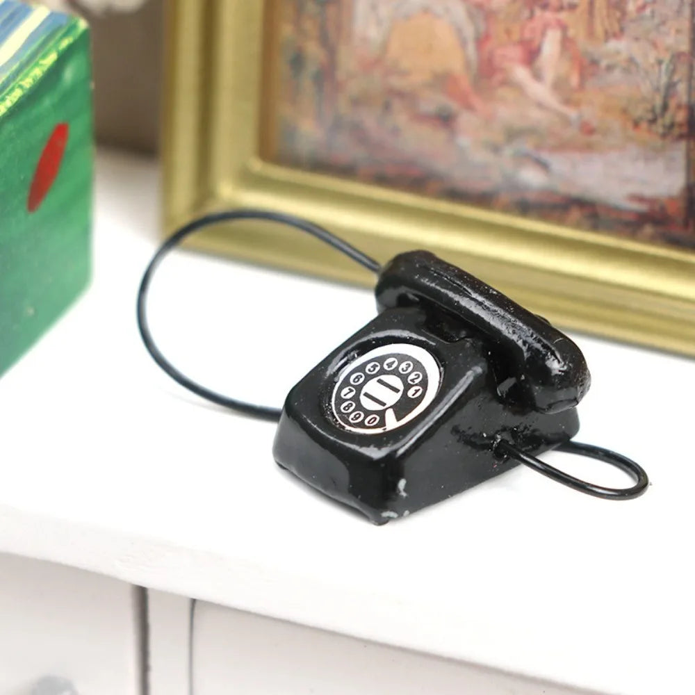 New Fashion Alloy Metal Mini Phone Model 1:6 1:12 Retro Rotating Phone Miniature DIY Doll House Furniture