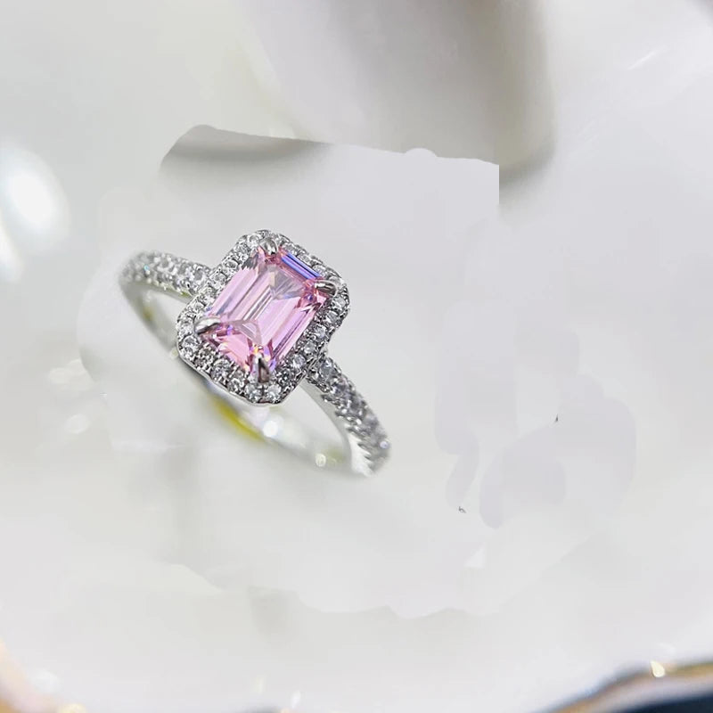 925 Silver Classic Rectangle Tourmaline Paraiba Ring For Women Engagement Wedding Female Green Ring Bridal Fashion Jewelry