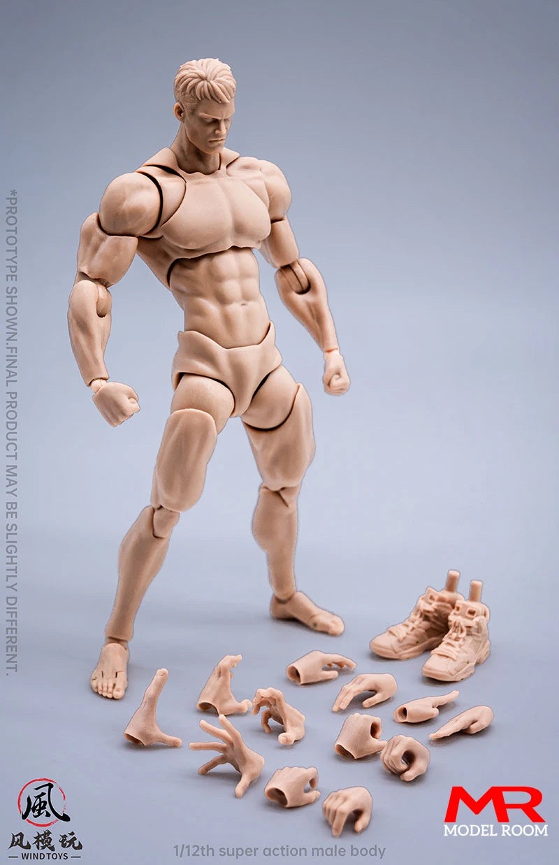 Wind Toys 1/12 Male Muscle Strong Super Flexible Joint Body 16cm Man Action Figure Doll Model with Head Sculpt